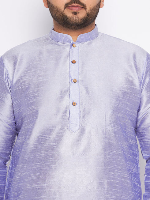 Jashvi Men's Plus Size Lavender Silk Blend Kurta And White Pyjama Set
